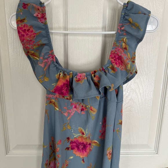 1) Wild Fable Flounce Sleeve Maxi Empire Waist Dress Blue Floral Size small - Picture 8 of 8